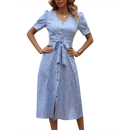 Women's Temperament Commute Casual Vacation Style Printed Knotted Dress