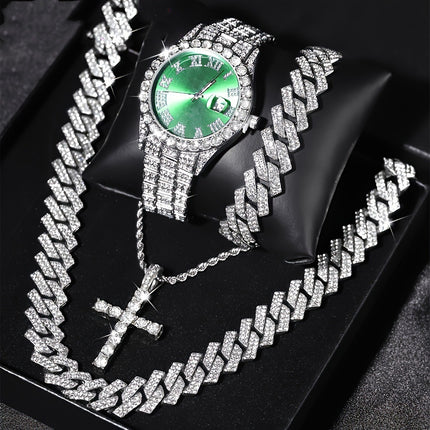 Diamond Luxury Steel Belt Quartz Watch Cuban Bracelet