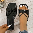 Women's One-line Glossy Square Toe Solid Color Slippers