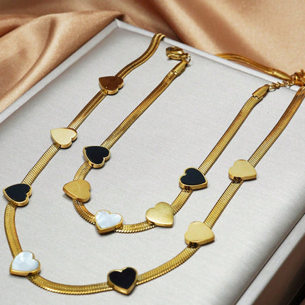 Lxalry 18K Gold Plated Heart Mirror Jewelry Set  Hypoallergenic Skin Safe Necklace   Bracelet For Daily Gifting Never Fade Adjustable Luxury With Precision Inlay Craftsmanship
