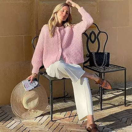Women's Puff Sleeve Knitted Cardigan Sweater