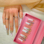 GGDDSHA Nails Press On Nails Medium Fake Nails FalseNails With 3D Flower Designs Nail Press Ons French TipHandmade Acrylic Artificial Nails Summer Natural Stick OnNails For WomenOpal Whisper