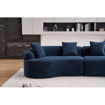 LY-025 COMPRESSION SOFA4 Seater Blue Sofa With Wood Grain Chenille Fabric, 30D ,60 Hardness Full Sponge,4 Pillows For Living Room, Home Furniture Sleeper Sectional Sofa For Apartment