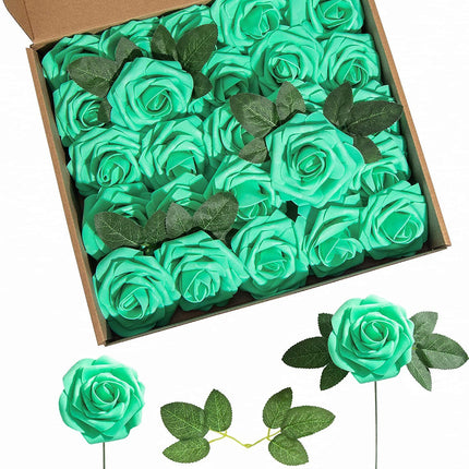 Foam Pe Rose Fake Flower With Rod And Leaf 25 Wedding Decoration Flowers Valentine's Day Gift