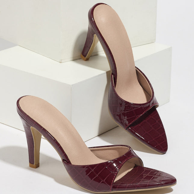 Female Wine-red Sexy Summer Pointed Toe Stiletto Heels