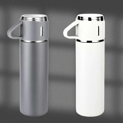 Insulated Vacuum Flask Set -Water Bottle With 3 Cups Gift Set, Thermos Water Bottle For Hot And Cold Drinks - Reusable Stainless Steel Water Bottles For Indoor And Outdoor Activities 500ml
