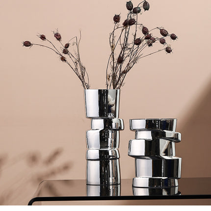Electroplating Silver Glass Small Vase Modern Home Living Room Decorations