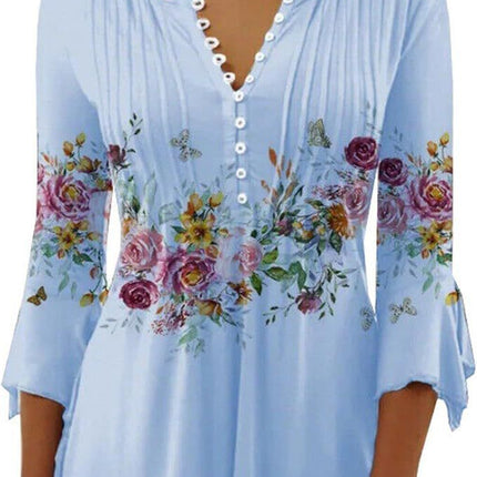Women's Single-breasted Fashion V-neck Half-sleeve Top