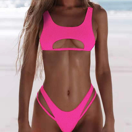 Bikini Women's Solid Color Split Swimsuit Hollow Snake Fabric Swimwear