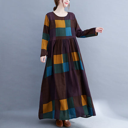 Literary Plus Size Plus Fertilizer Plus Printing Long-sleeved Dress