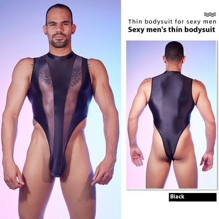 High Elastic Lightweight Stitching Body Shaping See-through Sexy Night Men Jump suit