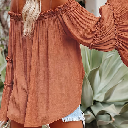 Women'S One Shoulder Elegant And Fashionable Solid Color Off Shoulder Flared Sleeve Shirt For Vacation And Casual Wear