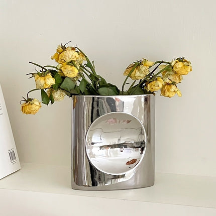 Mirror Silver Geometric Architecture Minimalist Moon Phase Vase