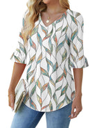Printed Shirt V-neck Floral Flared Half Sleeve Top