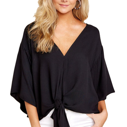 New V Neck Blouse Women Leopard Print Shirts Floral Tie Front Blouses Batwing Summer Oversize Ladies Tops