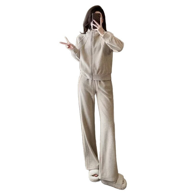 Casual Velvet Sport Suit Western Style Slimming