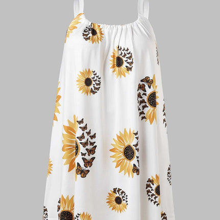 Plus Size Sleeveless Camisole Sunflower Printed Vest Elegant Wrap Women's Sexy Party Casual Loose Dresses