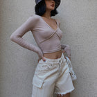 Large pocket loose embryo color five-point overalls shorts raw edge jeans casual pants women