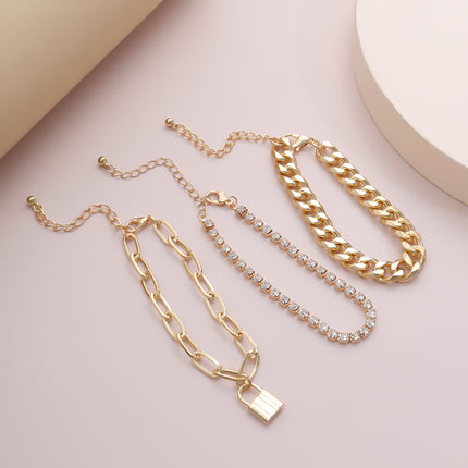Set of 3 diamond-set bracelets with small lock