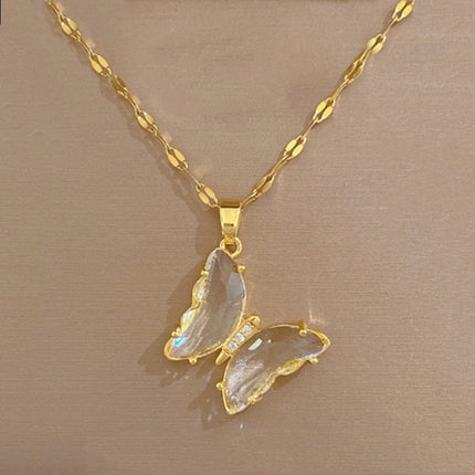 European And American Ins Crystal Zircon Butterfly Pendant Necklace