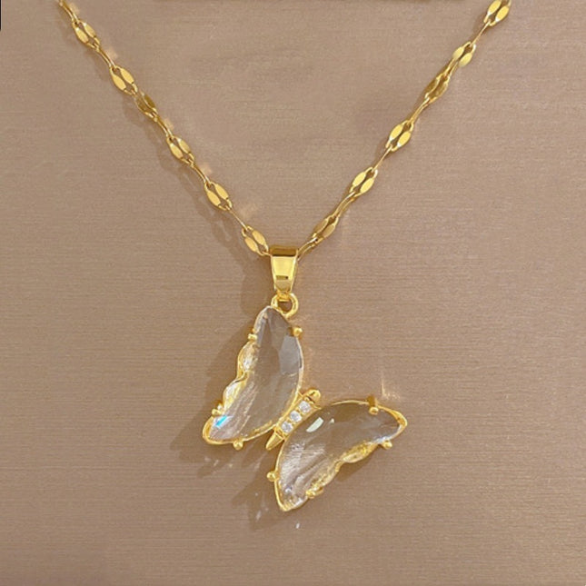 European And American Ins Crystal Zircon Butterfly Pendant Necklace