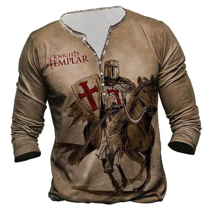 European And American Digital Printing Men's Long-sleeved Medieval T-shirt