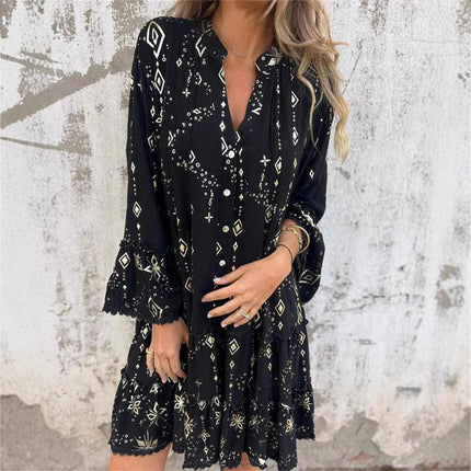 Solid Color Bronzing Fashion Horn Lace Sleeve Hollow-out Plus Size Dress
