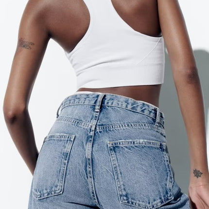 Spring And Summer Women's Perforated Hole Decoration High Waist Wide Leg Jeans