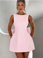 Fashion Big-Bowed Pearls Backless Dress Summer Slim Sleeveless A-line Dresses For Party Evening Women's Clothing
