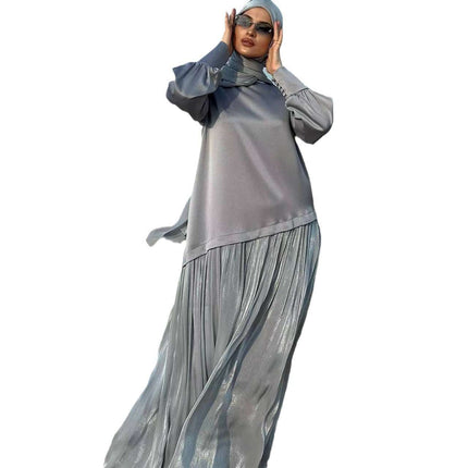 Women's Muslim Style Satin Stitching Design Elegant Fashion Dress