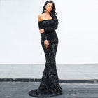 Sexy Strapless Long Sleeve Sequins Party Evening Dress