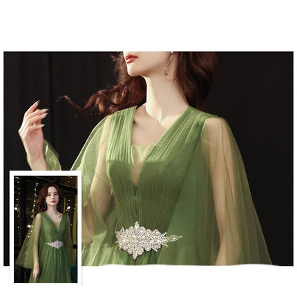 Green Wedding Dress Guzheng Art Examination Solo
