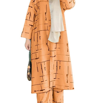 Women's Muslim Print Daily Suit Army Green Fashion Casual Set