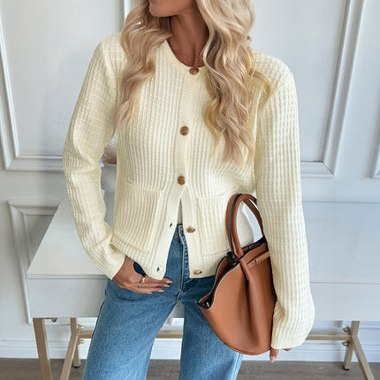 Casual Korean Style Metal Button Cardigan Solid Color Sweater Coat For Women