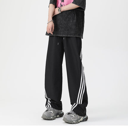 Men's Loose Casual Striped Stitching Wide Leg Track Pants