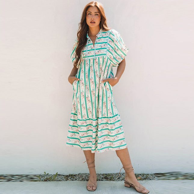 Multi-Color Loose Slim Fit Printed Long Dress For Women