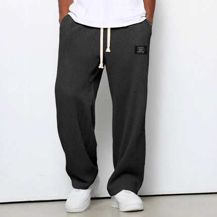 Waffle Straight Pants Fashion Brand Loose Loose  Drawstring Pockets Trousers Casual Men's Clothing
