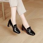 Green Patent Leather Chunky Heel Square Toe Slip-on Women's Shoes