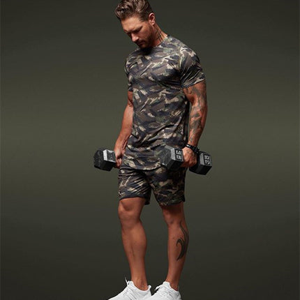 Two-Piece Short-Sleeved Suit Fitness Leisure Camouflage Sportswear