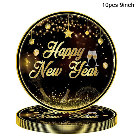 New Year Birthday Party Supplies Decoration Disposable Tableware Hanging Flag Cup Straw Tablecloth
