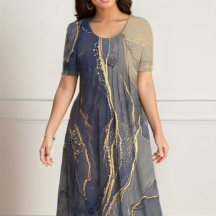 Plus Size Women's Clothing Spring And Summer Print Short Sleeve Dress Women