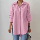 Solid-color Split-neck Long-sleeve Shirt