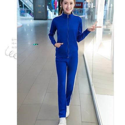 Spring and Autumn New Korean Fashion Running Sportswear Set Female Student Stand Collar Three Bars Two Piece Set Women