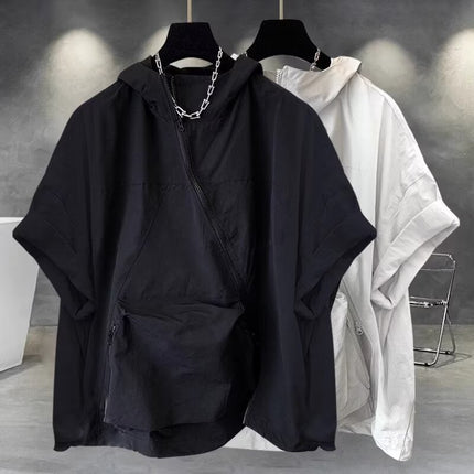 Men's Summer Zipper Design Hooded Short-sleeved T-shirt