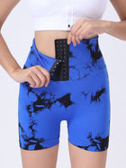 Tie Dye Button Everyday Wear Spring Summer Sports Shorts, High Waist Butt Lift Tie Dye Shorts, Women's Summer Yoga Wear Fitness Shorts Running Sports Fitness Yoga Shorts