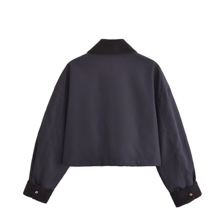 Women's Corduroy Stitching Neckline Casual Coat