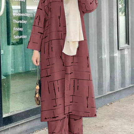 Women's Muslim Print Daily Suit Army Green Fashion Casual Set