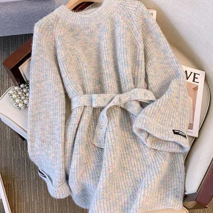 Plus Size Round Neck Sweater Autumn Women Clothing Idle Style Chubby Slimming Mid-length Waist Tight Pullover Sweater