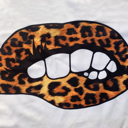 Leopard Print Lip Printings Bell-bottom Pants Two-piece Set