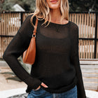 Women's Hollow-out Solid Color Long Sleeve Loose Casual Top
